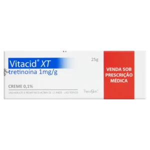 O Vitacid XT é um creme dermatológico amplamente utilizado para o tratamento de manchas, rugas finas e sinais de envelhecimento da pele. Ele combina três ingredientes ativos altamente eficazes: tretinoína, ácido tranexâmico e nicotinamida, que atuam de forma sinérgica para promover a renovação celular e uniformizar o tom da pele. A tretinoína é um derivado da vitamina A que estimula a renovação celular, reduzindo a aparência de rugas e melhorando a textura da pele. Além disso, contribui para a produção de colágeno, proporcionando mais firmeza e elasticidade. O ácido tranexâmico, por sua vez, tem propriedades clareadoras que ajudam a reduzir manchas escuras causadas por hiperpigmentação, melasma e exposição solar. Já a nicotinamida (ou niacinamida) é um potente anti-inflamatório que auxilia na hidratação, melhora a barreira cutânea e reduz a vermelhidão, tornando o tratamento mais tolerável. Esse produto é indicado especialmente para pessoas que buscam uniformização da pele, redução de manchas e melhora na aparência do fotoenvelhecimento. No entanto, seu uso deve ser orientado por um dermatologista, pois a tretinoína pode causar descamação, sensibilidade e vermelhidão, especialmente no início do tratamento. O ideal é aplicá-lo à noite, em pequena quantidade, e sempre utilizar protetor solar durante o dia para evitar efeitos adversos. Com o uso contínuo e adequado, o Vitacid XT promove uma pele mais saudável, radiante e rejuvenescida. É um excelente aliado para quem deseja um tratamento eficaz contra manchas e sinais do envelhecimento, garantindo resultados progressivos e visíveis com o tempo.